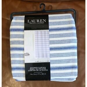 70 In X 72 In Lauren Ralph Lauren Navy Off-White Striped Fabric Shower Curtain